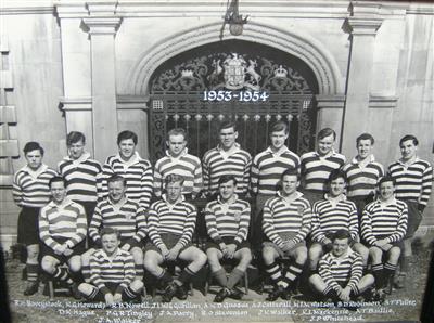 cc01142 1953 rugger.jpg; cc01142; 1953-54 Christ's Rugger team; Photograph